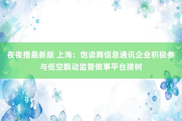 夜夜撸最新版 上海：饱读舞信息通讯企业积极参与低空飘动监管做事平台建树