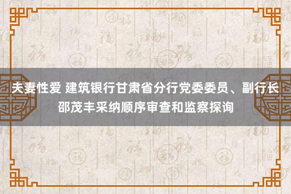 夫妻性爱 建筑银行甘肃省分行党委委员、副行长邵茂丰采纳顺序审查和监察探询