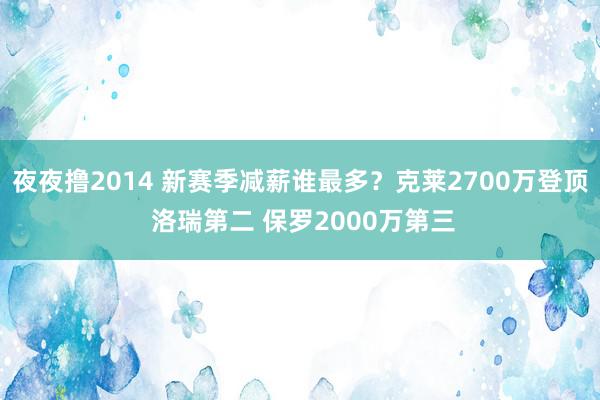 夜夜撸2014 新赛季减薪谁最多？克莱2700万登顶 洛瑞第二 保罗2000万第三