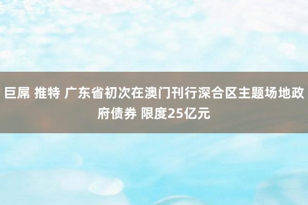 巨屌 推特 广东省初次在澳门刊行深合区主题场地政府债券 限度25亿元