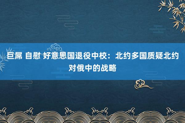 巨屌 自慰 好意思国退役中校：北约多国质疑北约对俄中的战略